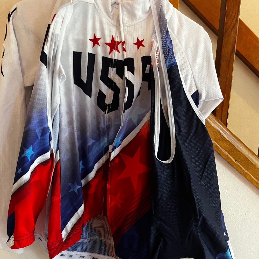 Cycling Jersey, Bibs, and Jacket, Team USA Limited Edition by Zoot, Size M